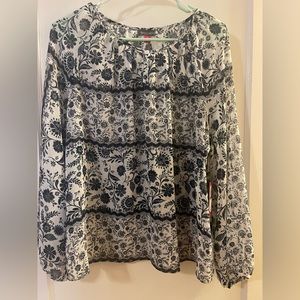 NWT Vince Camuto White & Navy Blue Blouse Petite Large